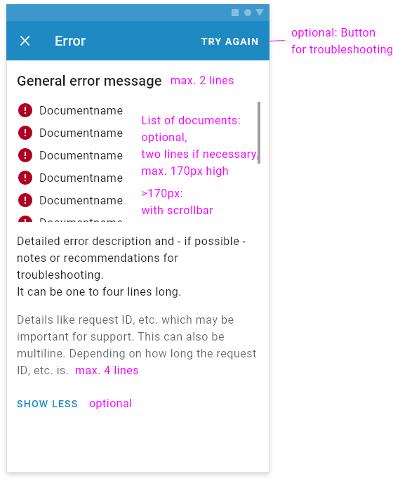 General error dialog with show more