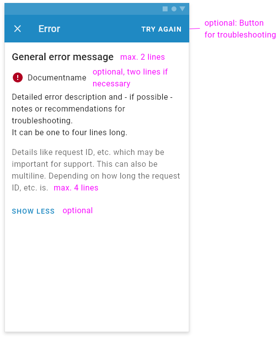 General error dialog with show more